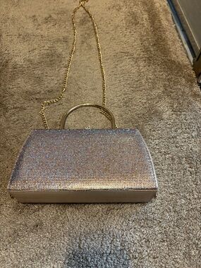 Rose Gold Iridescent Crystal Mini Bag with Gold Chain Strap